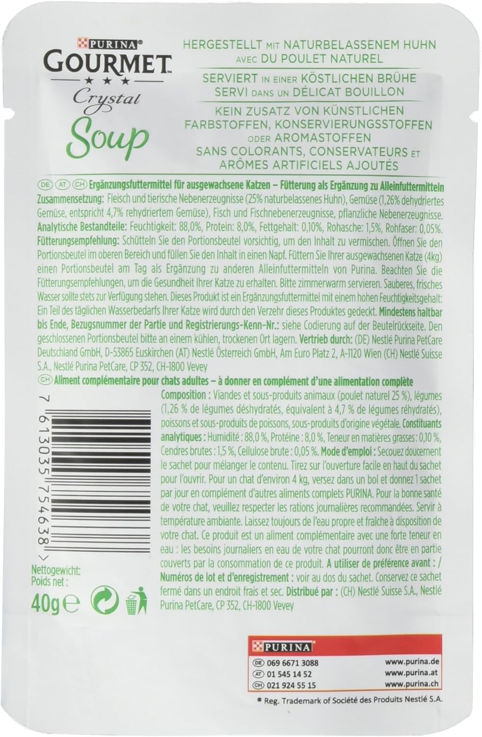 Zuppa Gourmet Crystal per gatti con pollo e verdure al naturale, confezione da 32 (32 x 40 g)