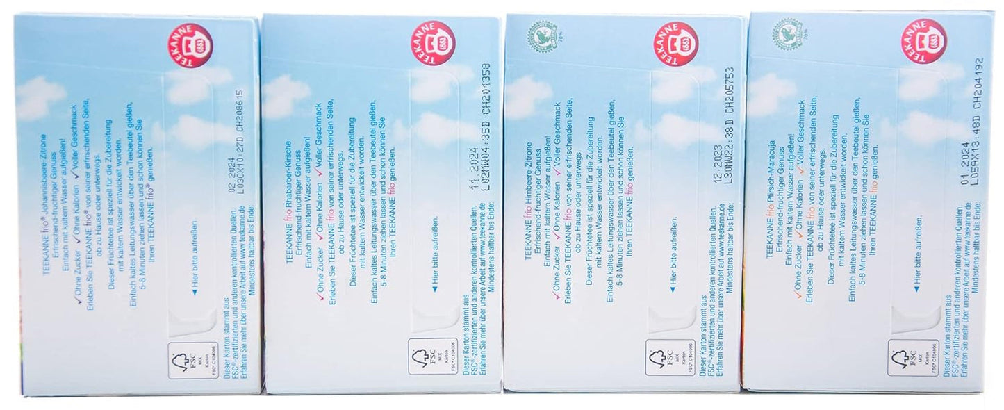 Teekanne Frio confezione da 4, ciliegia rabarbaro, ribes al limone, lampone al limone, pesca al frutto della passione (4 x 45 g)