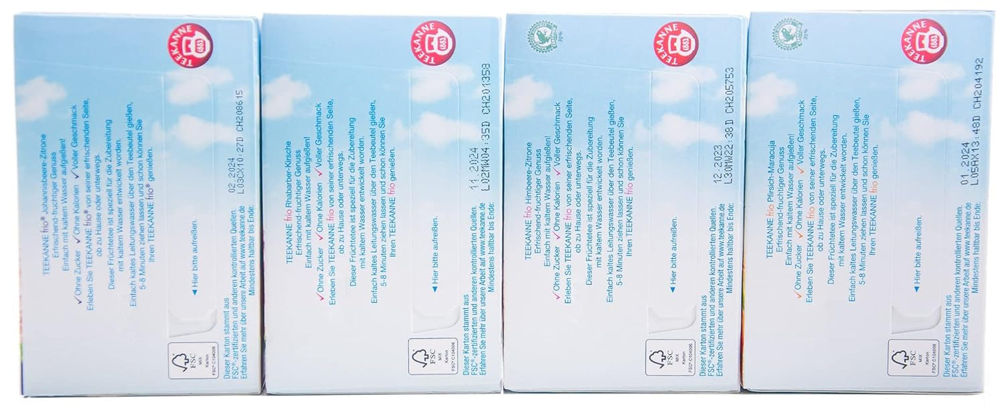 Teekanne Frio confezione da 4, ciliegia rabarbaro, ribes al limone, lampone al limone, pesca al frutto della passione (4 x 45 g)