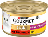 Gourmet Gold Fine Composition cibo umido per gatti con manzo e pollo, confezione da 12 (12 x 85 g)
