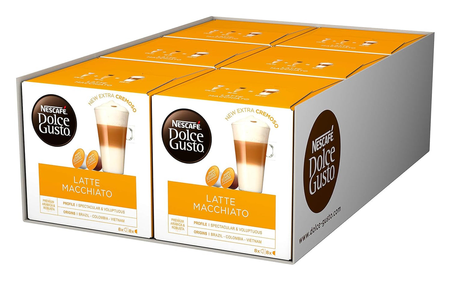 Latte Macchiato | 96 Kaffeekapseln & Latte Macchiato Caramello | 48 Kaffeekapsel | Miscela Arabica Robusta | Feines Caramell Aroma e leckerer Milchschaum