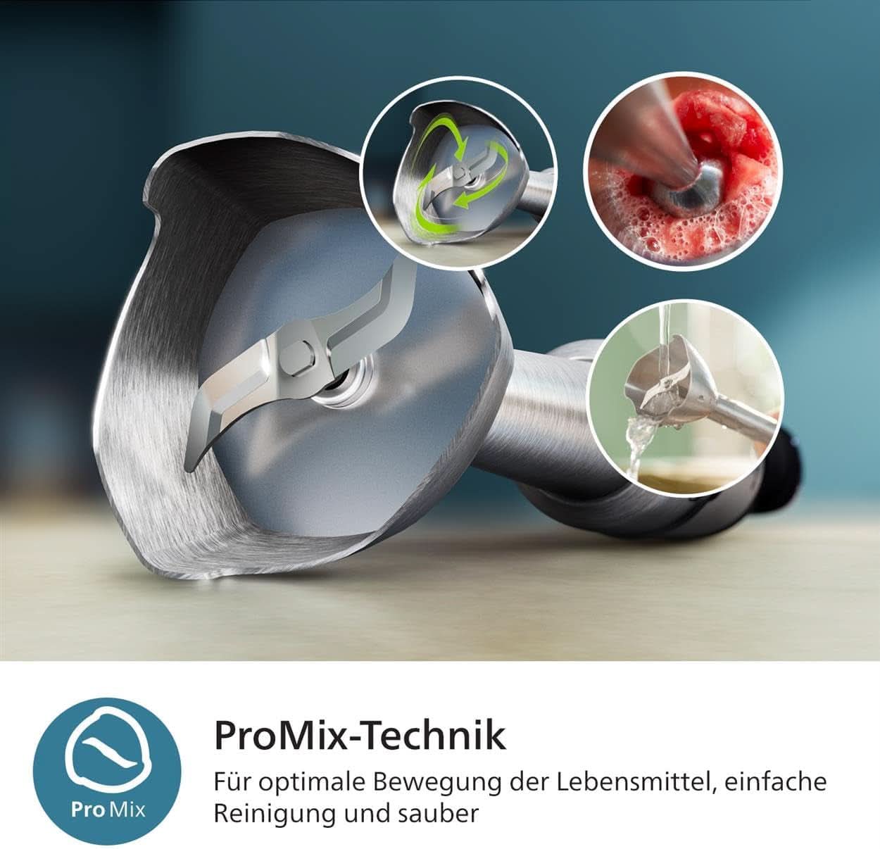 Philips Stabmixer serie 5000 - 1200W Leistung. Tecnologia Promix. Led Geschwindigkeitsanzeiger. Stufenlose Geschwindigkeitseinstellung. Design compatto. Leicht Zu Reinigen. Schwarz (HR2681/00) Cucina Naty Shop