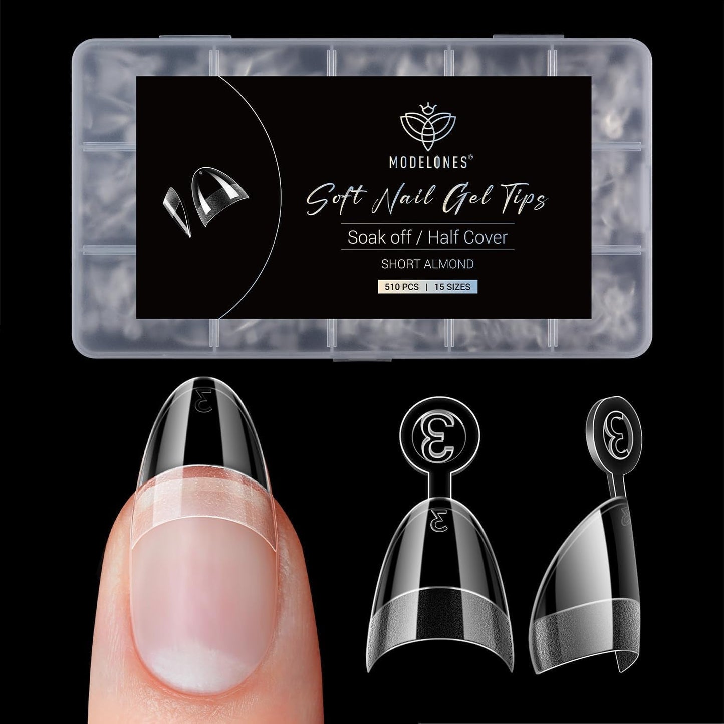 Modelones Nail Tips 510 pezzi - Set di punte per unghie a copertura totale, Set di punte in gel, Punte per unghie in resina PMMA pre-lucidante, Unghie artificiali per colla su nail art fai da te, Squoval corto
