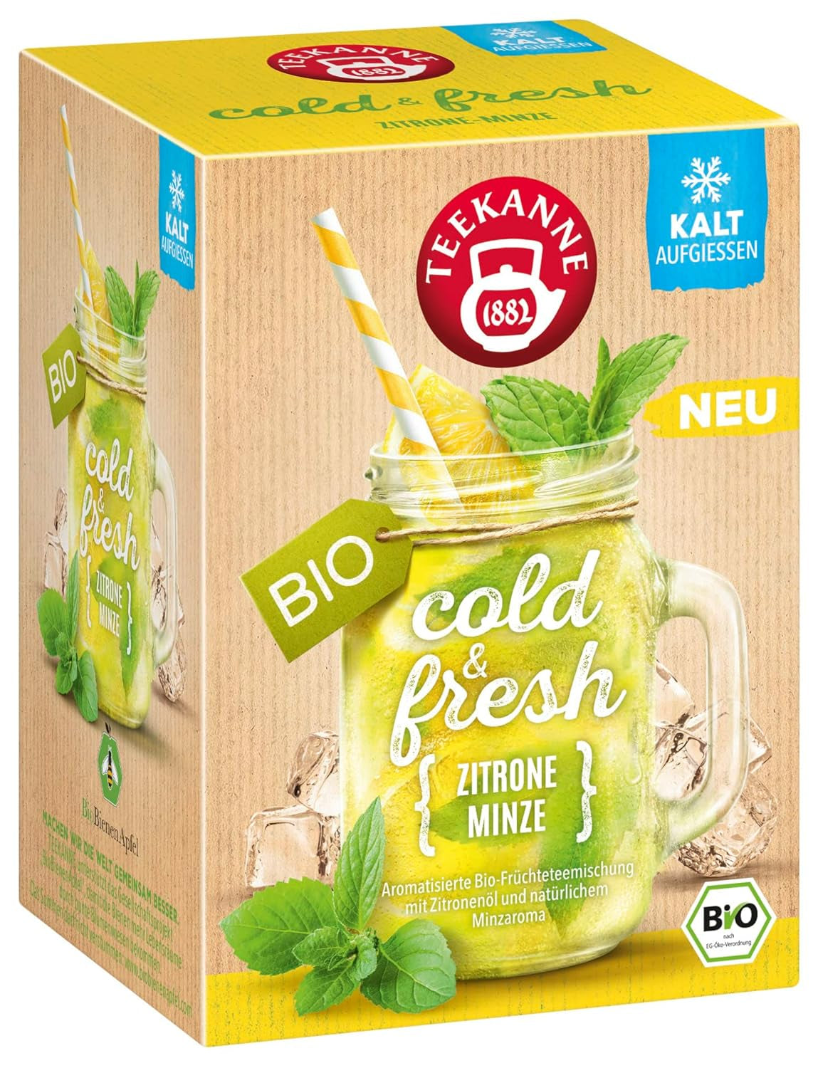 Teekanne Cold & Fresh BIO 4Er Mix - Con le nuove varietà limone-menta, pesca-maracuja, arancia-rosmarino, pompelmo-menta-zenzero (4 X 45G)