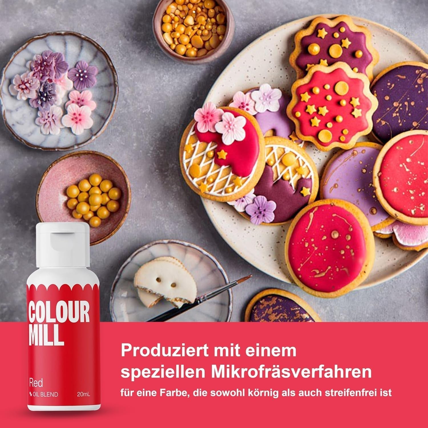 Set coloranti alimentari liquidi Color Mill - 5 x 20 ml a base di olio (nero, rosa shocking, viola, rosso e blu) - Resistente ai raggi UV - Perfetto per cuocere al forno e come guarnizione per torte, muffin e decorazioni per torte