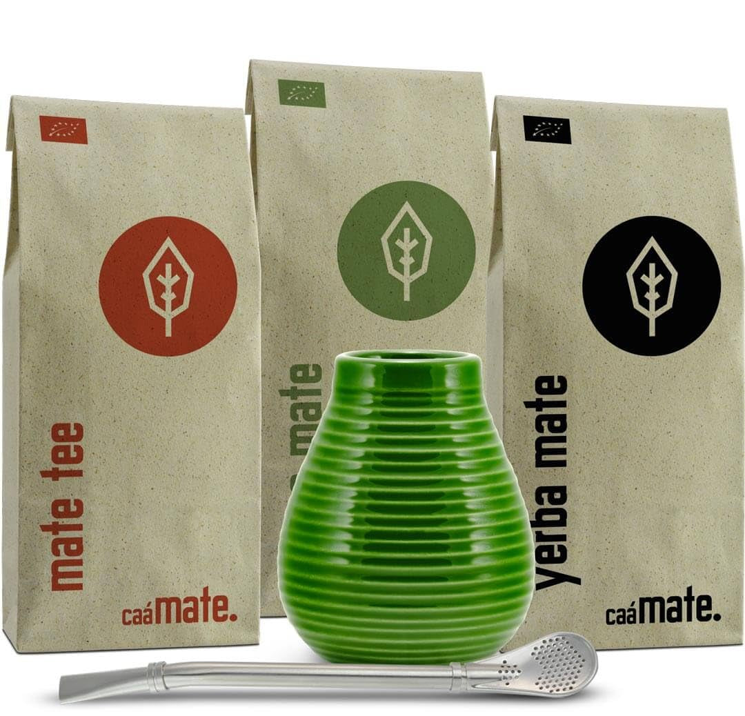 Set da tè Ceramic Mate ● 3 varietà di Mate BIO + tazza Mate + Bombilla + istruzioni per la preparazione (Vintage)