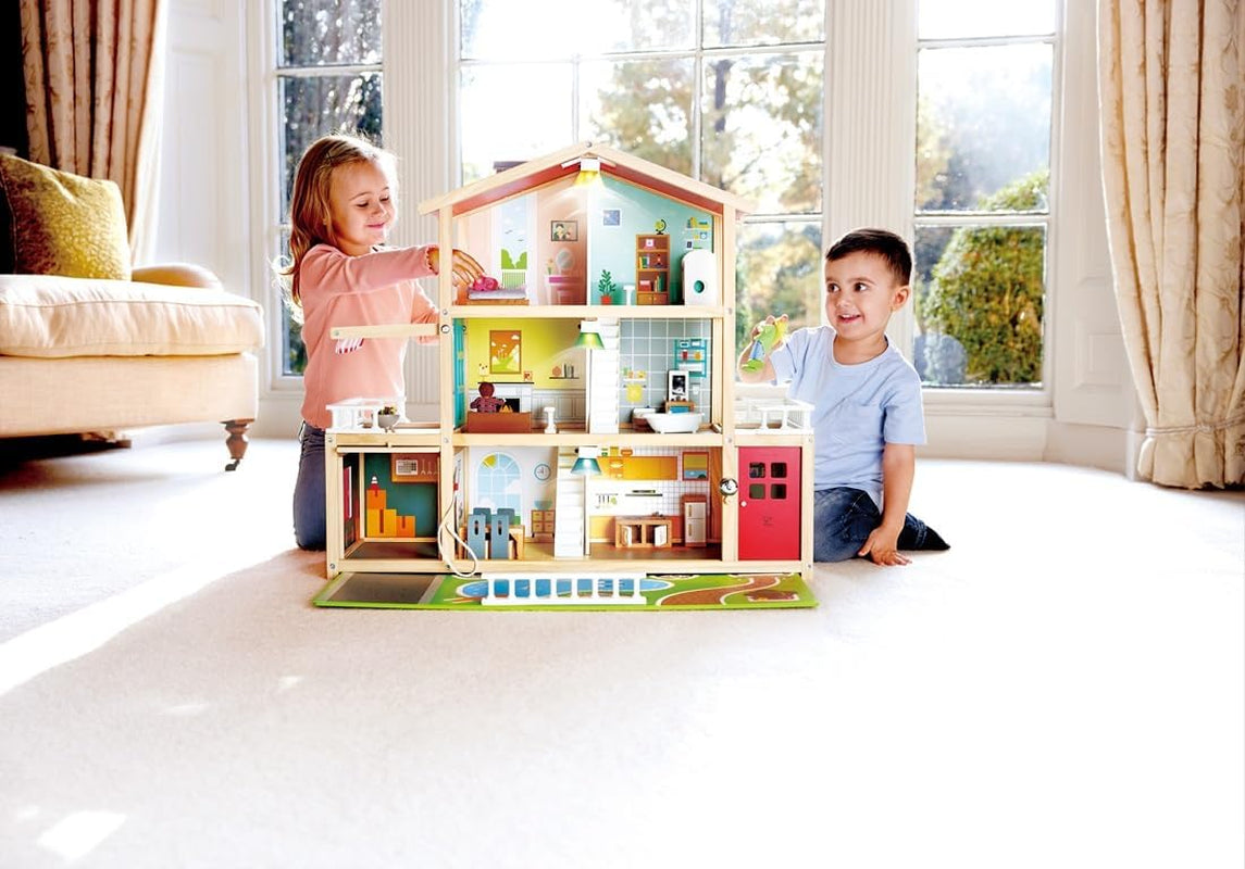 Hape Doll's Villa Casa delle bambole in legno con 10 stanze Gioco di ruolo creativo con mobili e accessori Giocattolo educativo per bambini dai 3 anni in su