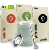 Set da tè Mate Bio ● 3 assortimenti di Mate + Tazza Mate in acciaio inossidabile a doppia parete + Bombilla + Istruzioni per la preparazione (Nero)