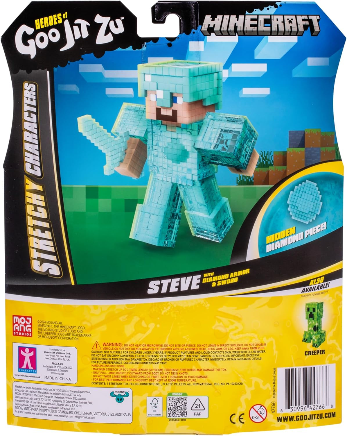 Heroes of Goo Jit Zu - Personaggio Minecraft espandibile - Steve con armatura di diamanti e spada, materiale di riempimento Goo super elastico con elemento di diamante nascosto all'interno, si espande fino a 3x action figure Naty Shop