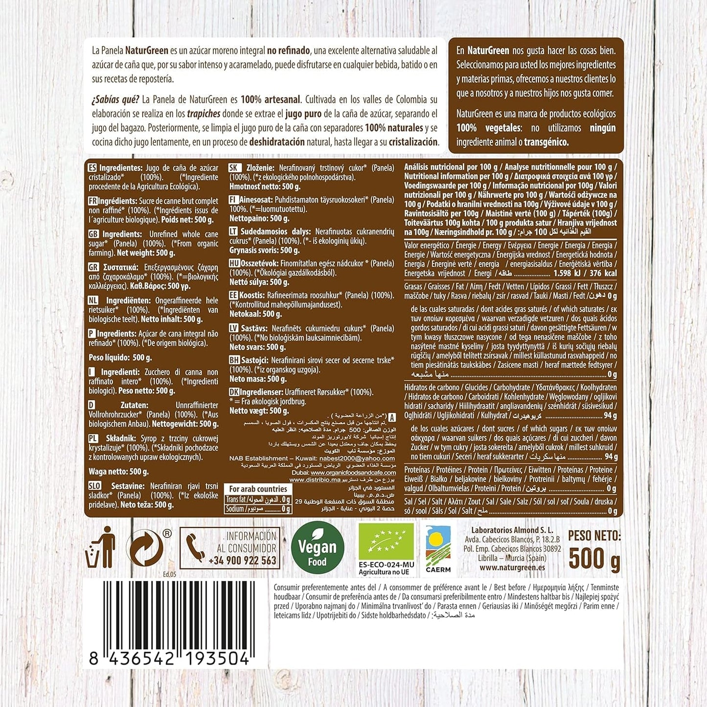 - Pannello Cristallizzato Biologico, Zucchero Puro, Dolcificante Ecologico, Succo Naturale di Canna da Zucchero - 500G, Confezione da 12 Dolcificanti Naty Shop