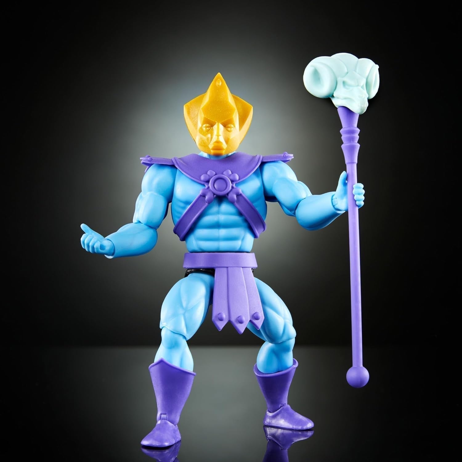 Giocattolo Masters of the Universe Origins, figura di Skeletor della collezione di cartoni animati, cattivo in piedi a ca. 14 cm con armatura, bastone, spada e 2 maschere, Action figures HYD24 Naty Shop