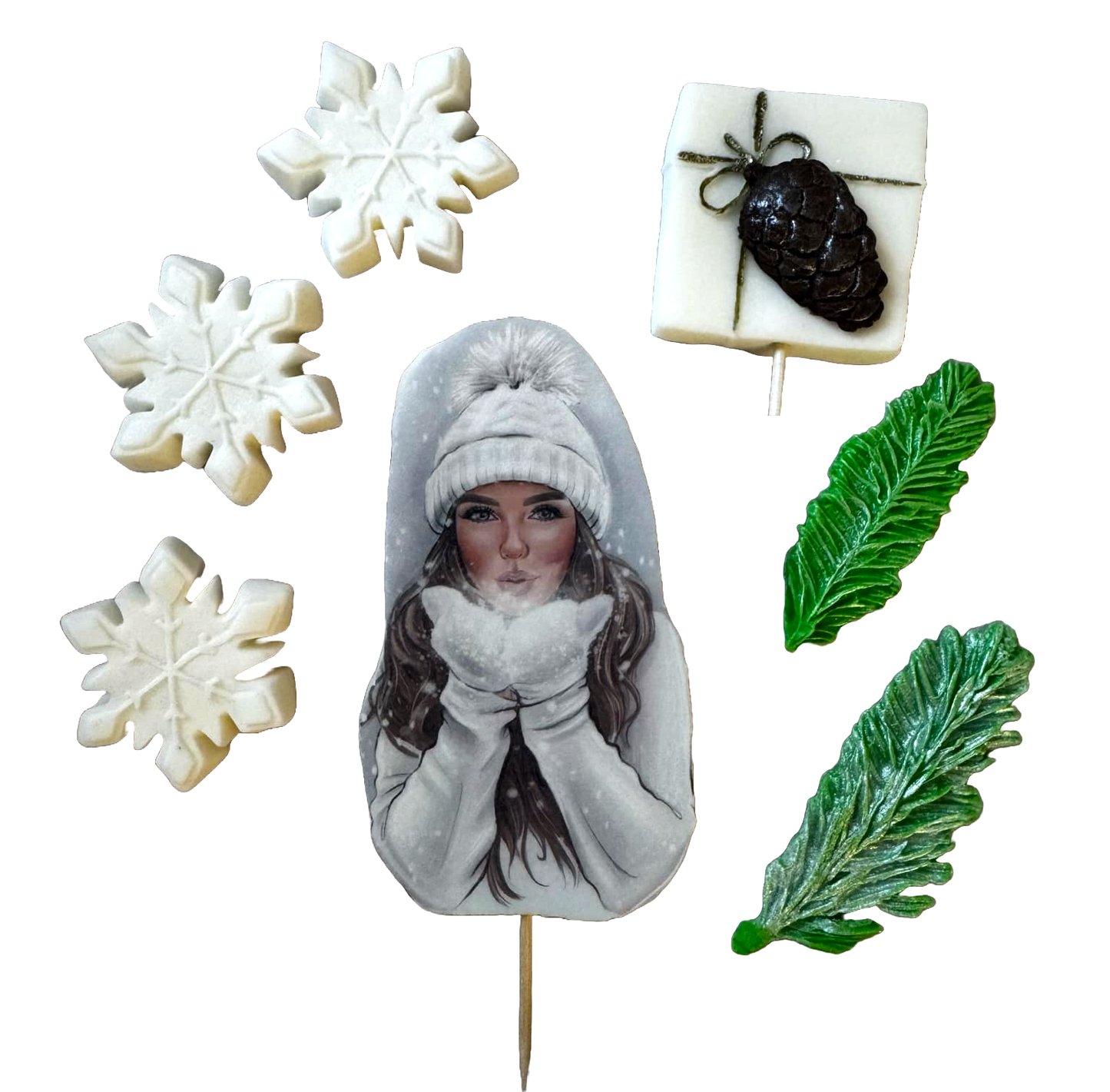 Set di 7 decorazioni commestibili in pasta di zucchero, Bella Signora, cappello bianco Decorazioni in pasta di zucchero Naty Shop