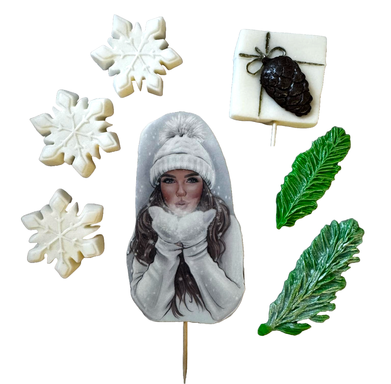 Set di 7 decorazioni commestibili in pasta di zucchero, Bella Signora, cappello bianco Decorazioni in pasta di zucchero Naty Shop