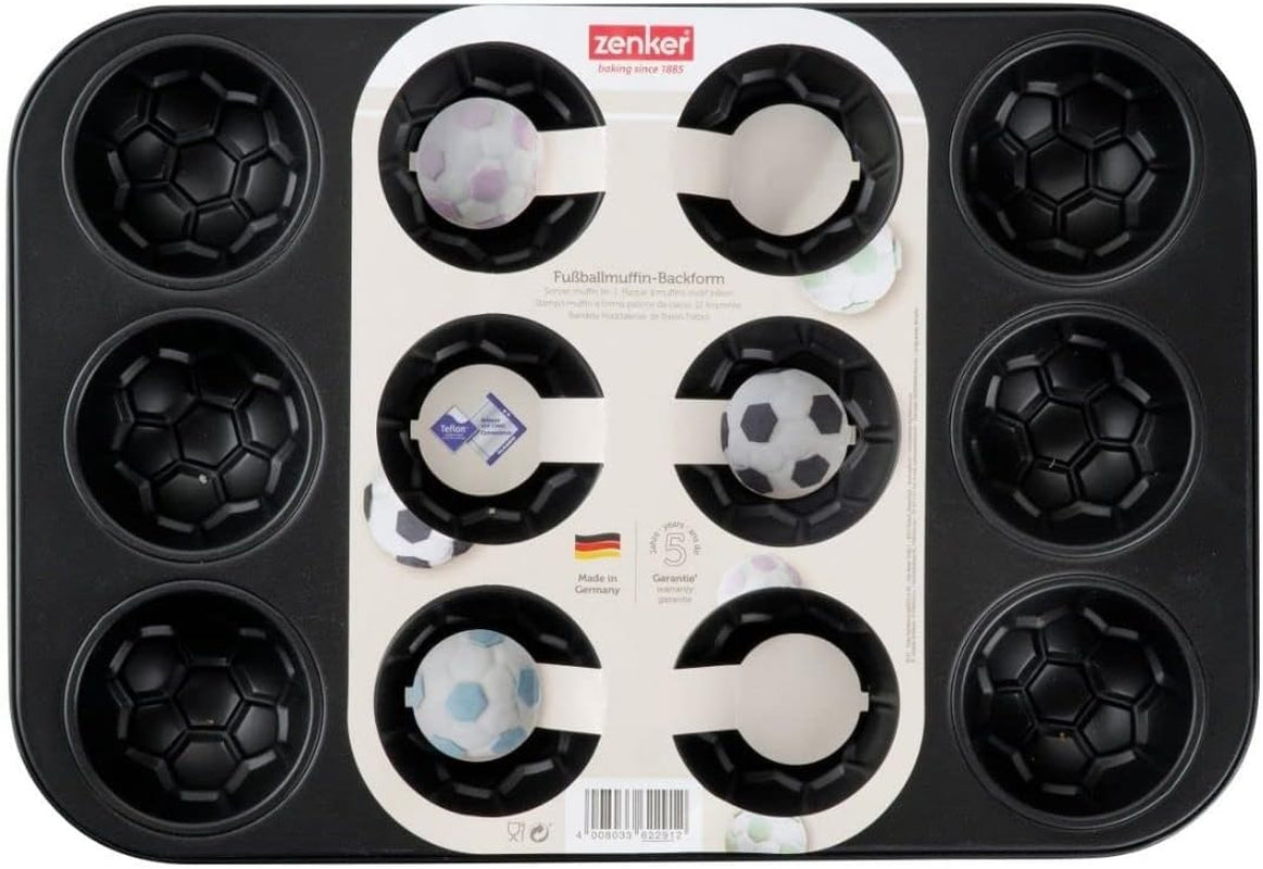 Zenker 12Er Muffinform – Muffinbackblech Für Muffins Und Cupcakes Aus Der Serie Soccer Baking– Hitzebeständiges 12Er Muffinblech Mit Antihaftbeschichtung, Schwarz Stampi e vassoi per cuocere Naty Shop