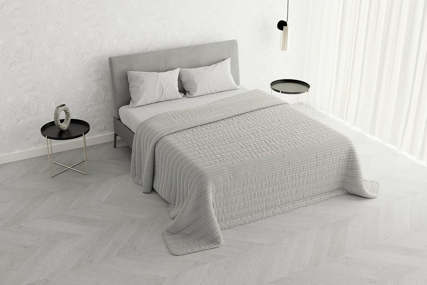 Trapunta estiva Satin Stripes, poliestere, panna, 260X250 Cm Piumini e Trapunte Naty Shop