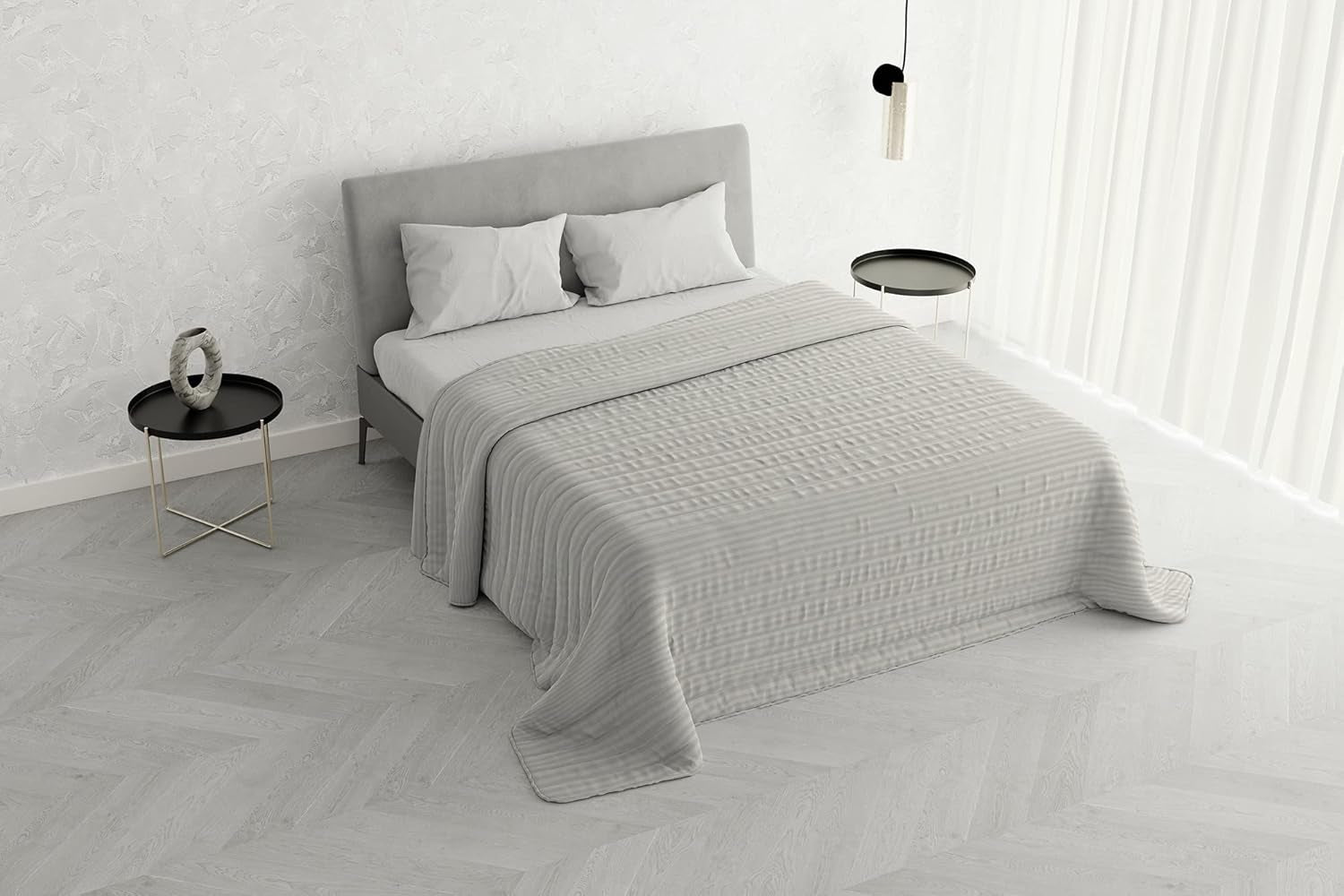Trapunta estiva Satin Stripes, poliestere, panna, 260X250 Cm Piumini e Trapunte Naty Shop