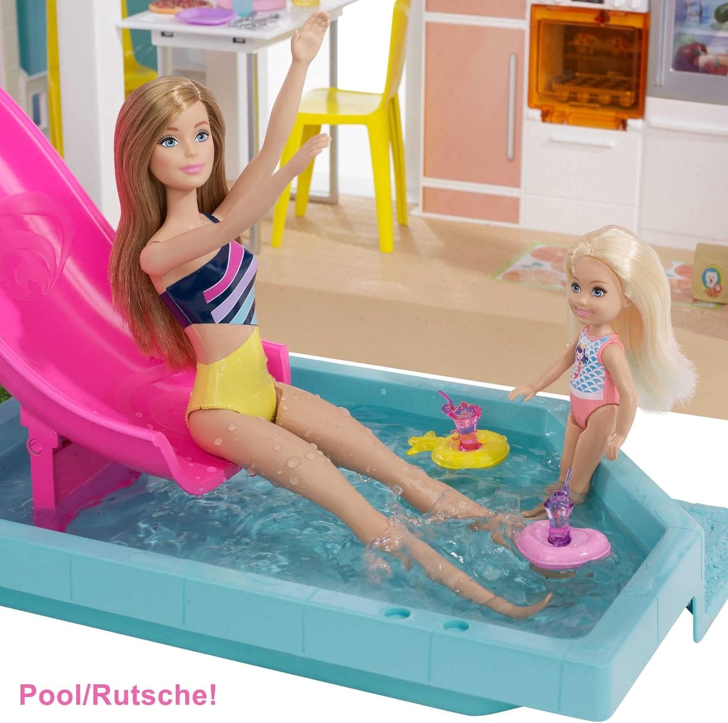 Barbie Dream House (114 cm), casa delle bambole a 3 piani, piscina, scivolo, ascensore per sedie a rotelle, 75 accessori, bambole, adatta come regalo per bambini dai 3 anni in su, GRG93 Naty Shop Case delle bambole