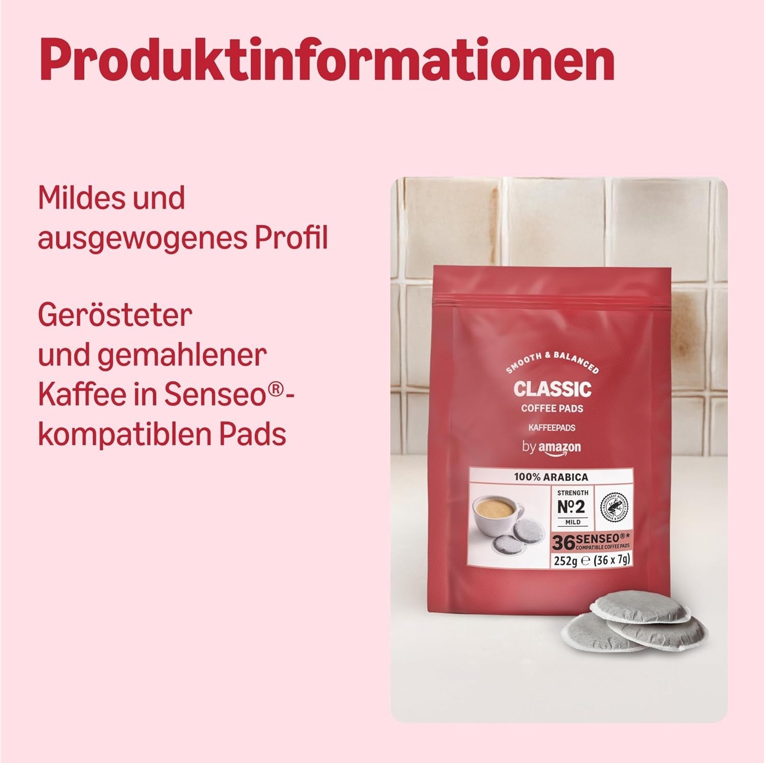 di Amazon Klassische Kaffeepads aus 100% Arabica, geeignet für Senseo-Maschinen, 36 Stück (1 Packung mit 36 ​​​​Stück) – Rainforest Alliance-zertifiziert