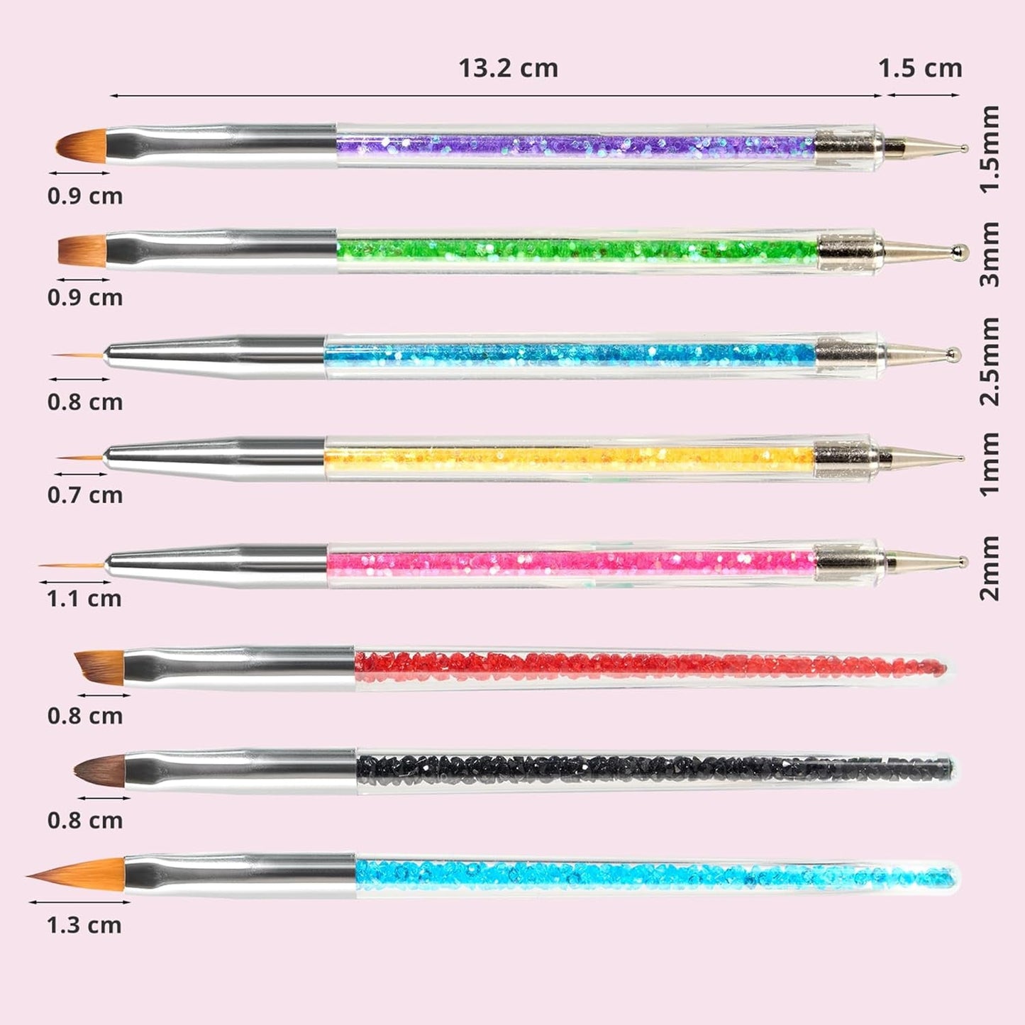 8 pezzi Nagel Pinsel, Nagelkunstpinsel Pinsel Set, Pinsel Für Nägel Mit Doppelkopf Nail Art Pinsel Set Dotting Pen und Gel Brush for Nails Präzise Pinsel Für Nageldesign und Verzierungen