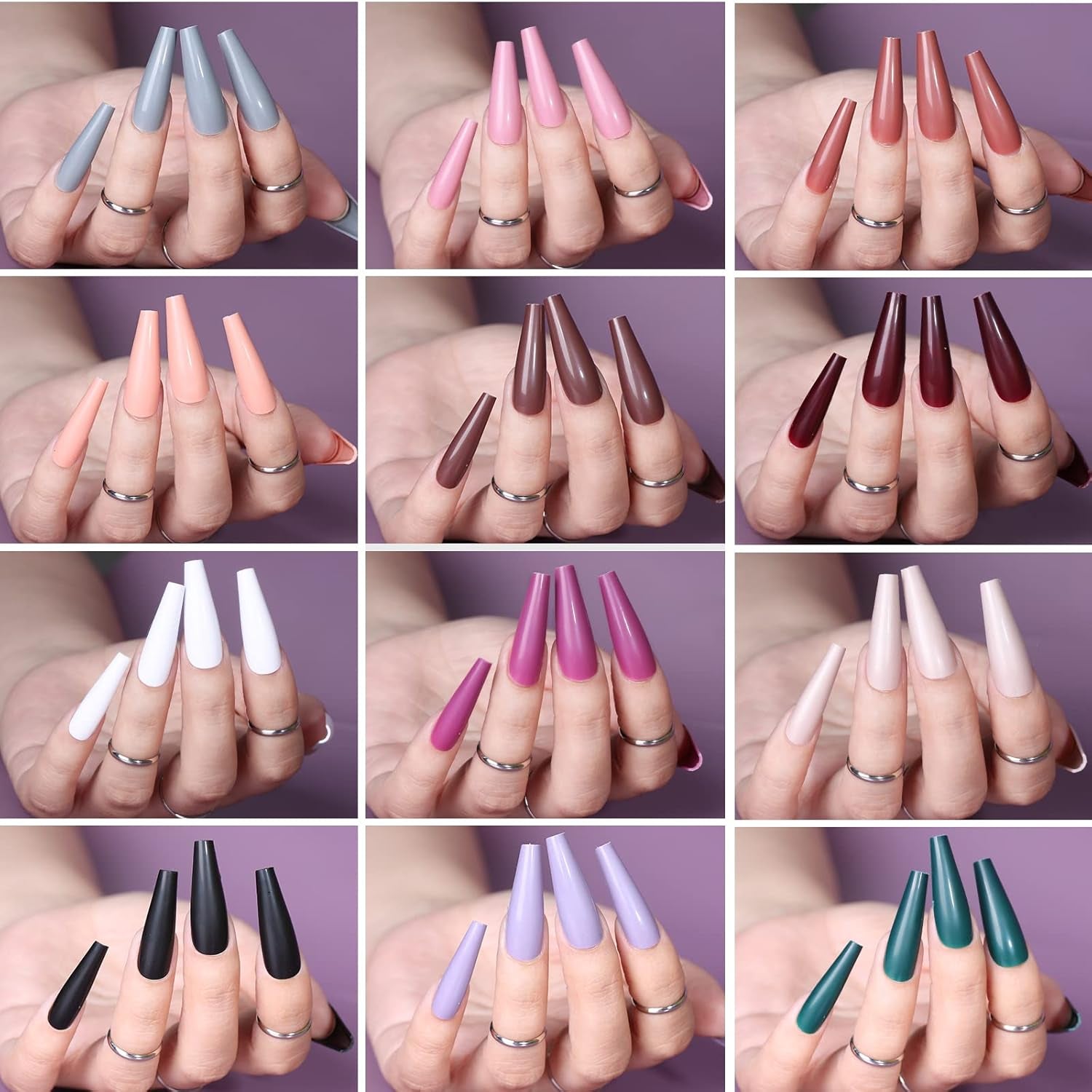 FANDAMEI 12 Colori 288 pz Unghie Finte Lisce Ballerina Lunga Bara Unghie Finte Punte Del Chiodo Acrilico Ballerina Lunga Unghie Finte