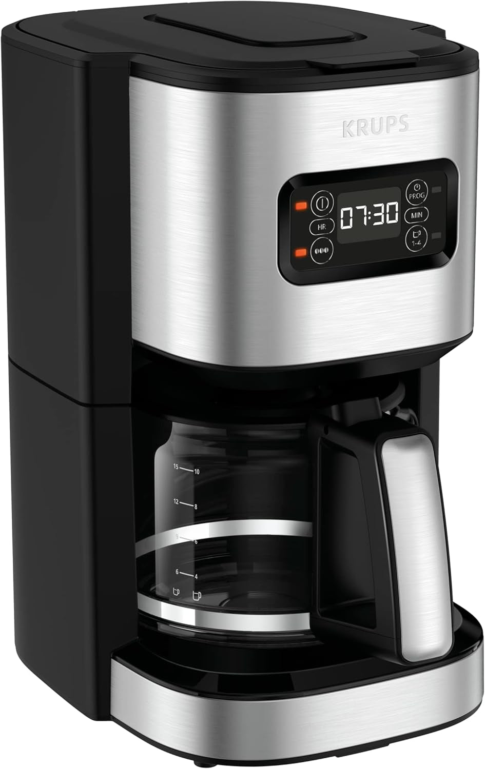 Macchina per caffè espresso Krups F30908 ProAroma con filtro e caraffa in vetro, capacità 1,25 l, 10-15 tazze, 1050 W, nera