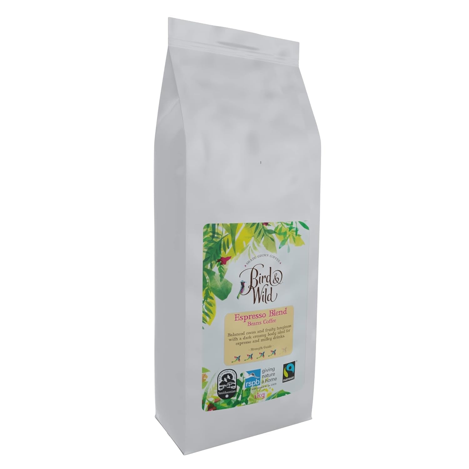 Miscela di caffè espresso in grani 1 kg Tostatura media Chicchi interi Fairtrade Organic Shade Grown Bird Friendly 1 kg Peso netto