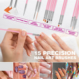 FANDAMEI 54 Blätter Wassertransfer Nagelsticker & Nail Art Pinsel Set, Penne a pois, Blattgold Für Nagelkunst, Streifenband, Strasssteine, Werkzeug und Dekorationen Set Für Nagelkunst Maniküre Set