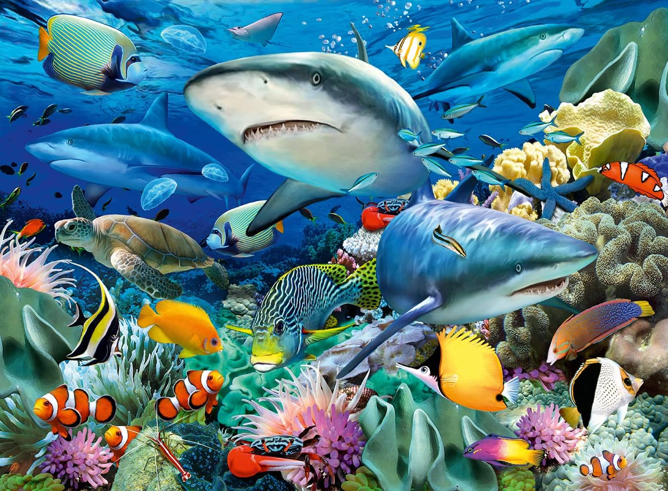 Puzzle per bambini Ravensburger - 10951 Reef Of Sharks - Puzzle con il mondo sottomarino per bambini dai 6 anni, con 100 pezzi in formato Xxl Puzzle Naty Shop