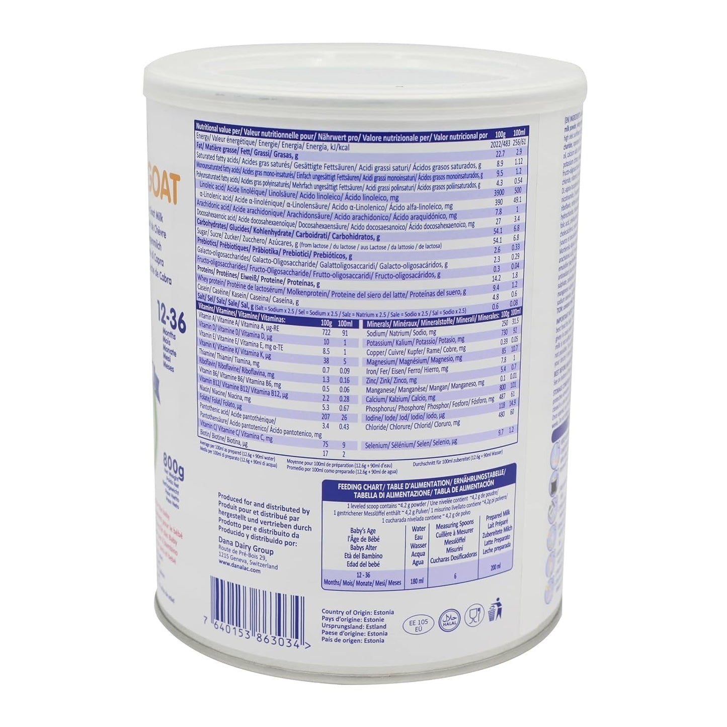 Danalac (confezione da 1) Formula avanzata di latte di capra per la crescita 800 g di latte in polvere per neonati Fase 3 per bambini piccoli e neonati da 1 a 3 anni