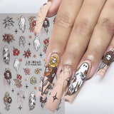 JMEOWIO Nagelsticker Halloween 9 Blatt Nail Art Sticker Selbstklebend Nagelaufkleber Süße Geisterblume Dekoration Nageldesign Zubehör