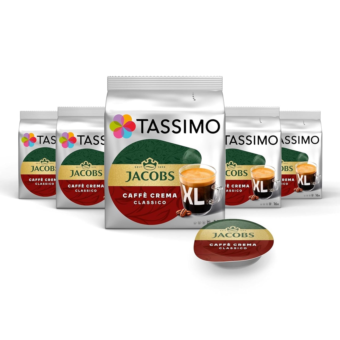 Tassimo Kapseln Jacobs Caffè Crema Classico XL, 5 x 16 cialde, 80 Kaffeekapseln