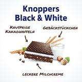 Knoppers Bianchi e Neri – 8 x 25g – Fette di wafer ripiene di wafer al cacao fondente, pezzetti di biscotti neri, crema al latte e torrone