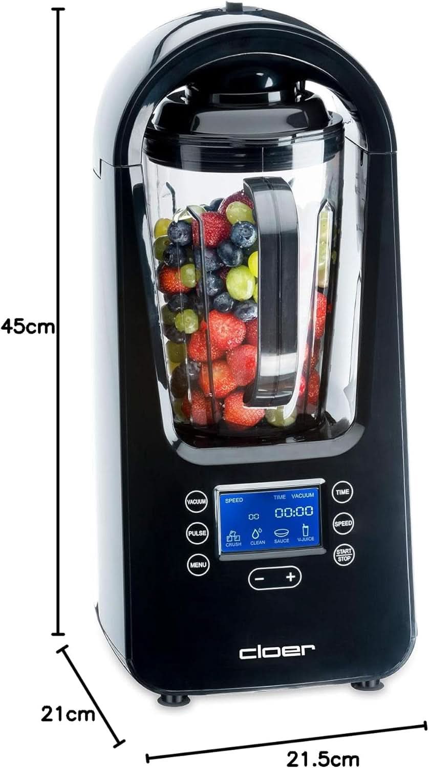 Robot da cucina Cloer 6980 Vakuum / 800 Watt / 21.000 U/Min. / Incl. Vorratsbehälter/Vakuumventil/Automatikprogramme/Eis-Crush-Funktion/Reinigungsfunktion/Schwarz, 1500 Milliliters Kitchen Naty Shop
