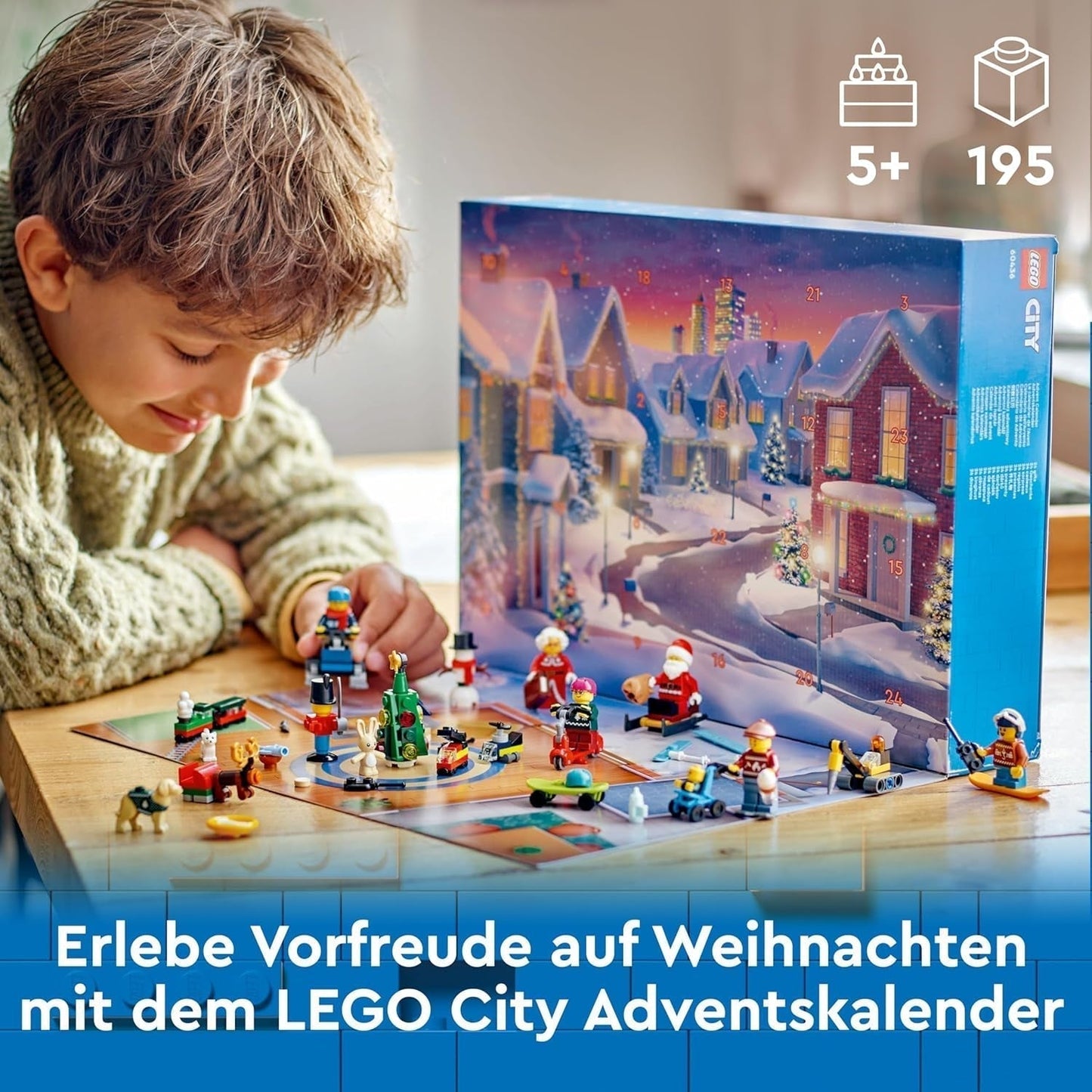 Calendario dell'Avvento LEGO City 2024, regalo dell'Avvento per bambini dai 5 anni, 24 sorprese, minifigure in tuta natalizia, Babbo Natale e la signora Babbo Natale, regalo di Natale 60436 Set da costruzione Besuche den LEGO-Store
