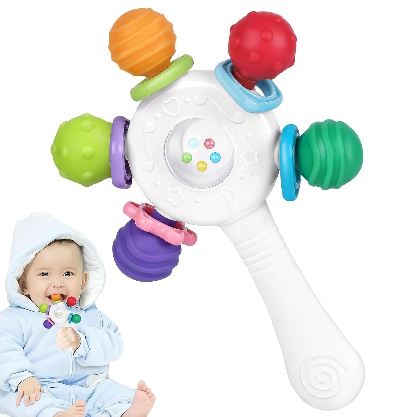 Massaggiagengive per neonati per uso alimentare - Senza BPA, design resistente al soffocamento, impugnatura rinforzata, adatti per l'udito e lo sviluppo dei denti, ideali per bambini da 0 a 36 mesi (Bianco)