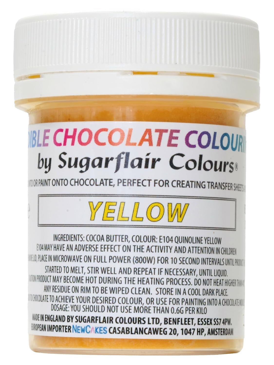 Colorante alimentare Sugarflair Chocolate Colorante alimentare giallo per cioccolato - Burro di cacao biologico colorato, colorante per cioccolato per colorare il cioccolato, praline - 35g