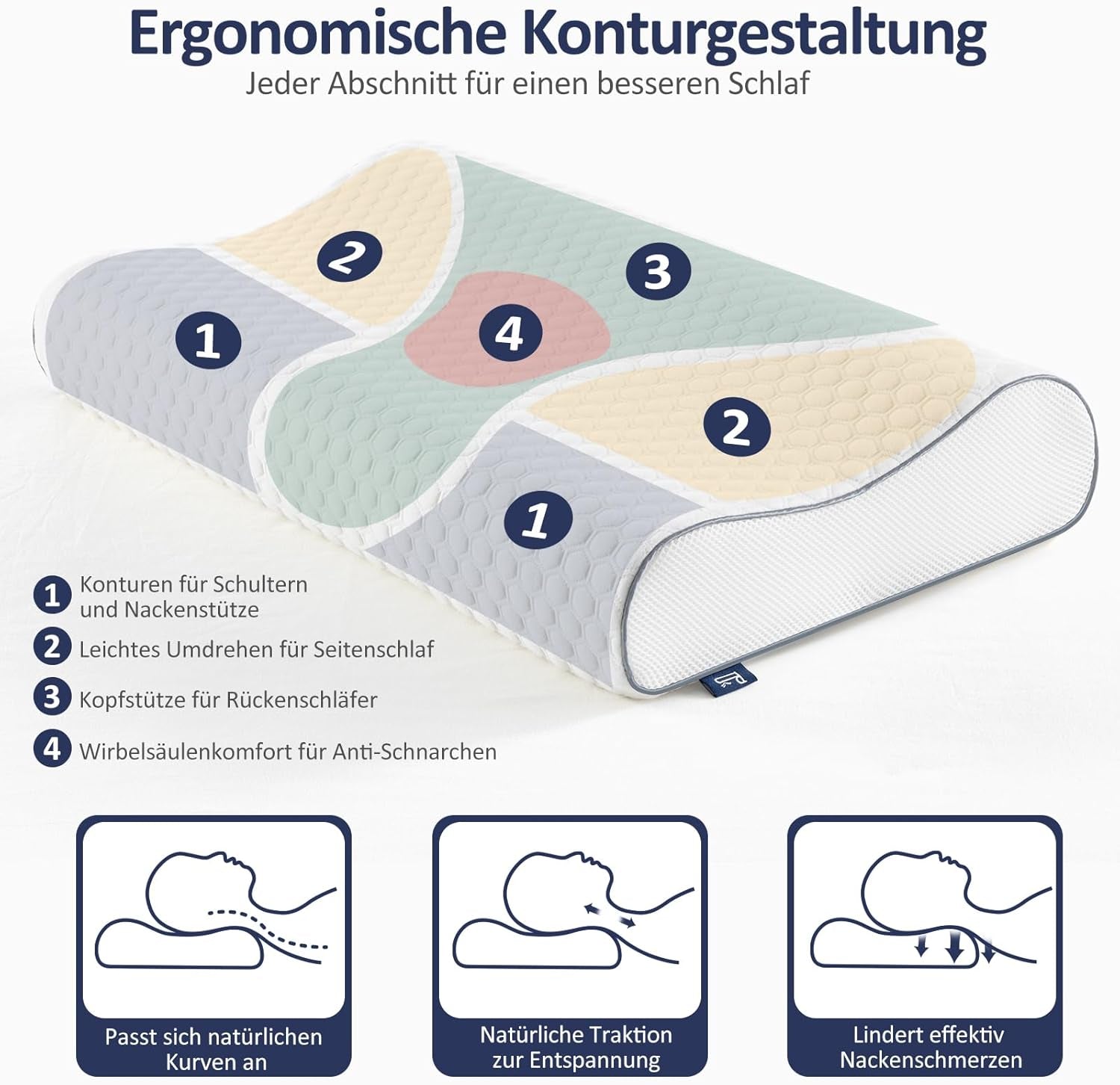 BedStory Cuscino in Memory Foam, Cuscino di Supporto per Collo Regolabile in Altezza, Cuscino ergonomico, Cuscino per chi dorme sul fianco per chi dorme sulla schiena e sullo stomaco (60x36x12/10 cm)