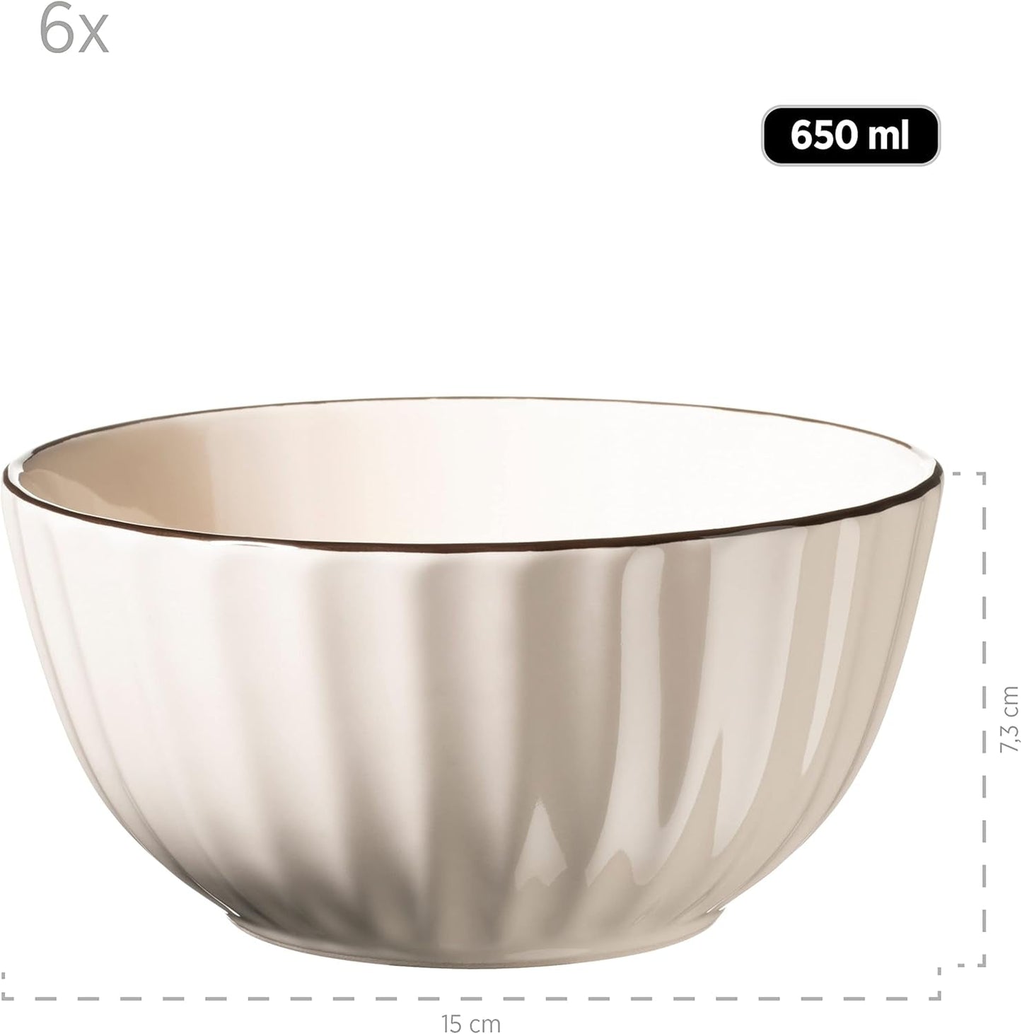 MÄSER 931967 Osita Retro Series 6 persone Wave Servizio da tavola, Set di stoviglie rotonde da 18 pezzi, Piatti piani, Piatti da dessert e Ciotole per cereali, Ceramica, Bianco crema