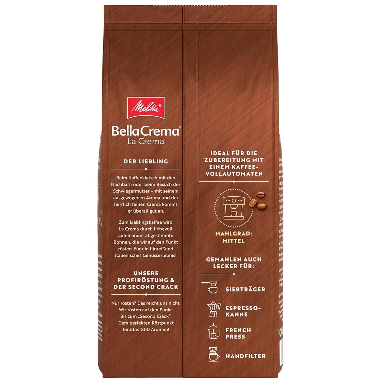 3 chicchi di caffè Melitta BellaCrema La Crema, tostatura media, da 1 kg ciascuno