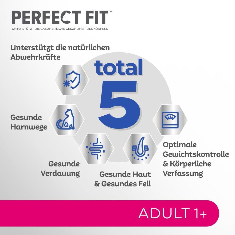 Selezione di cibo umido Perfect Fit Adult 1+ con salmone, pesce di acque profonde, manzo e pollo, 48 bustine, 12x85 g (confezione da 4) - Cibo umido premium per gatti adulti a partire da 1 anno di età