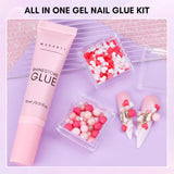 Makartt Gel adesivo per strass - Set di colla UV per unghie da 15 ml con ciondoli per unghie rosa Cuore Cerchio Gioielli per unghie e accessori per design delle unghie per manicure domestica Regalo di San Valentino