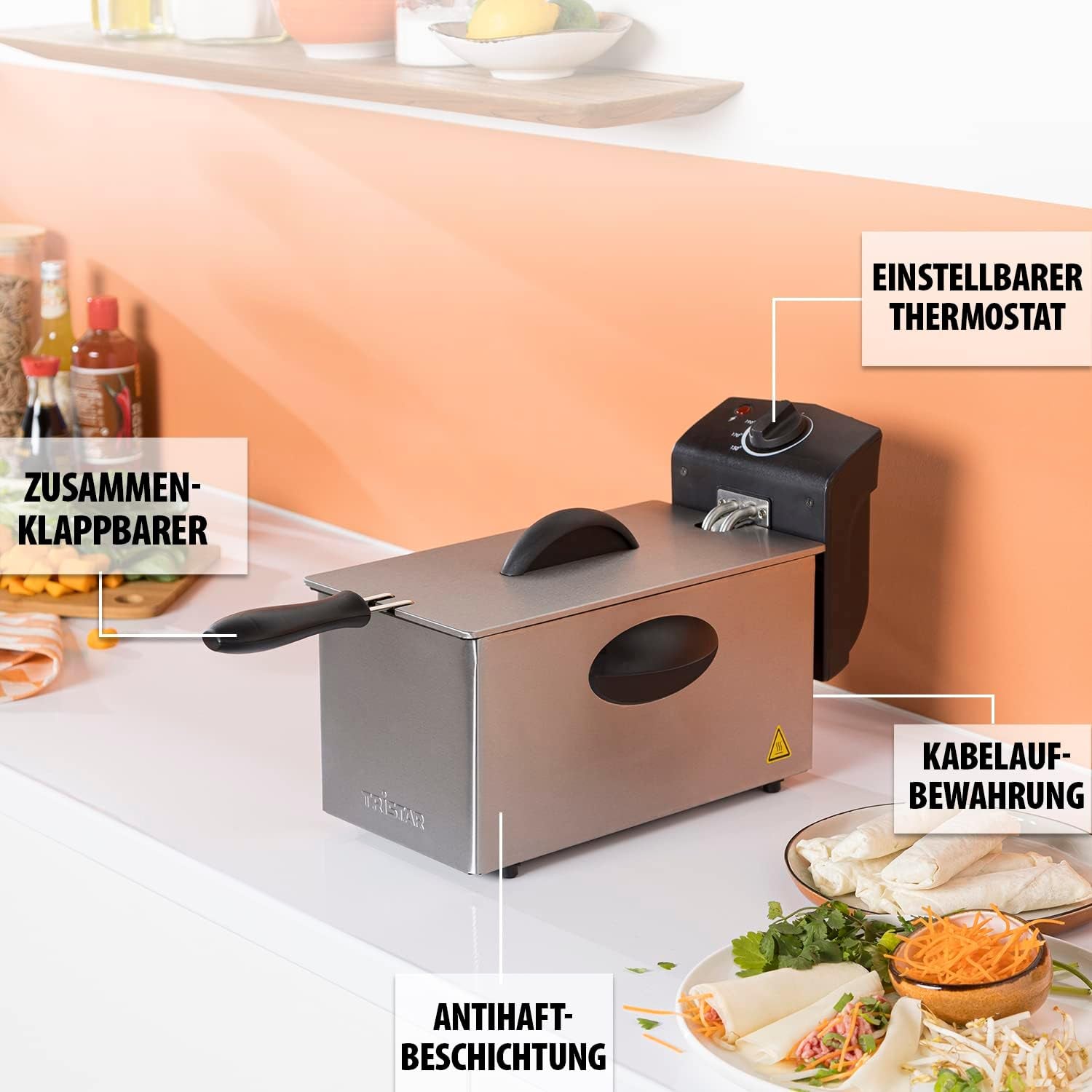 Friggitrice ad olio Tristar FR-6935, 2000 watt, 3 litri, termostato, zona fredda, 3-4 persone, metallo Elettrodomestici Naty Shop