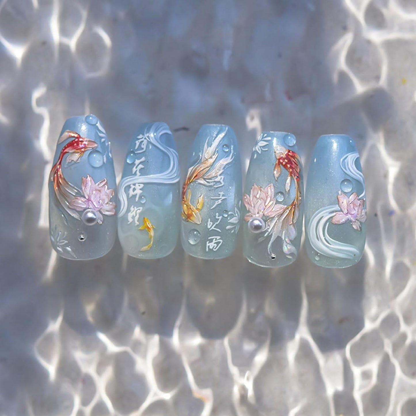 JMEOWIO 3D Nagelsticker Koi Fisch Nail Art Sticker Self-klebend Nagelaufkleber 5D Stereoscopico Decorazione Nageldesign Zubehör 1 Blatt