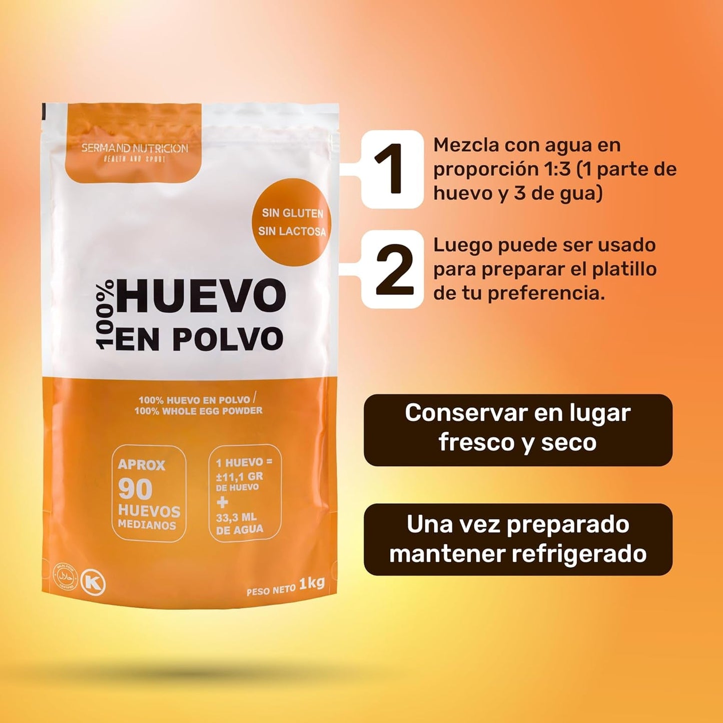 Eipulver aus Freilandeiern (1kg) | Pasteurisiertes Vollei Pulver | Ohne Zusatztoffe | Senza glutine e senza lattosio | Vakuumverpackung im Zip-Beutel