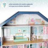 Deqube Casa delle bambole in legno, 4 piani, Casa delle bambole con decorazioni diverse e curate in ogni stanza, con 17 accessori - Dimensioni 135 X 36 X 128 cm (913D00016) Naty Shop Dollhouses