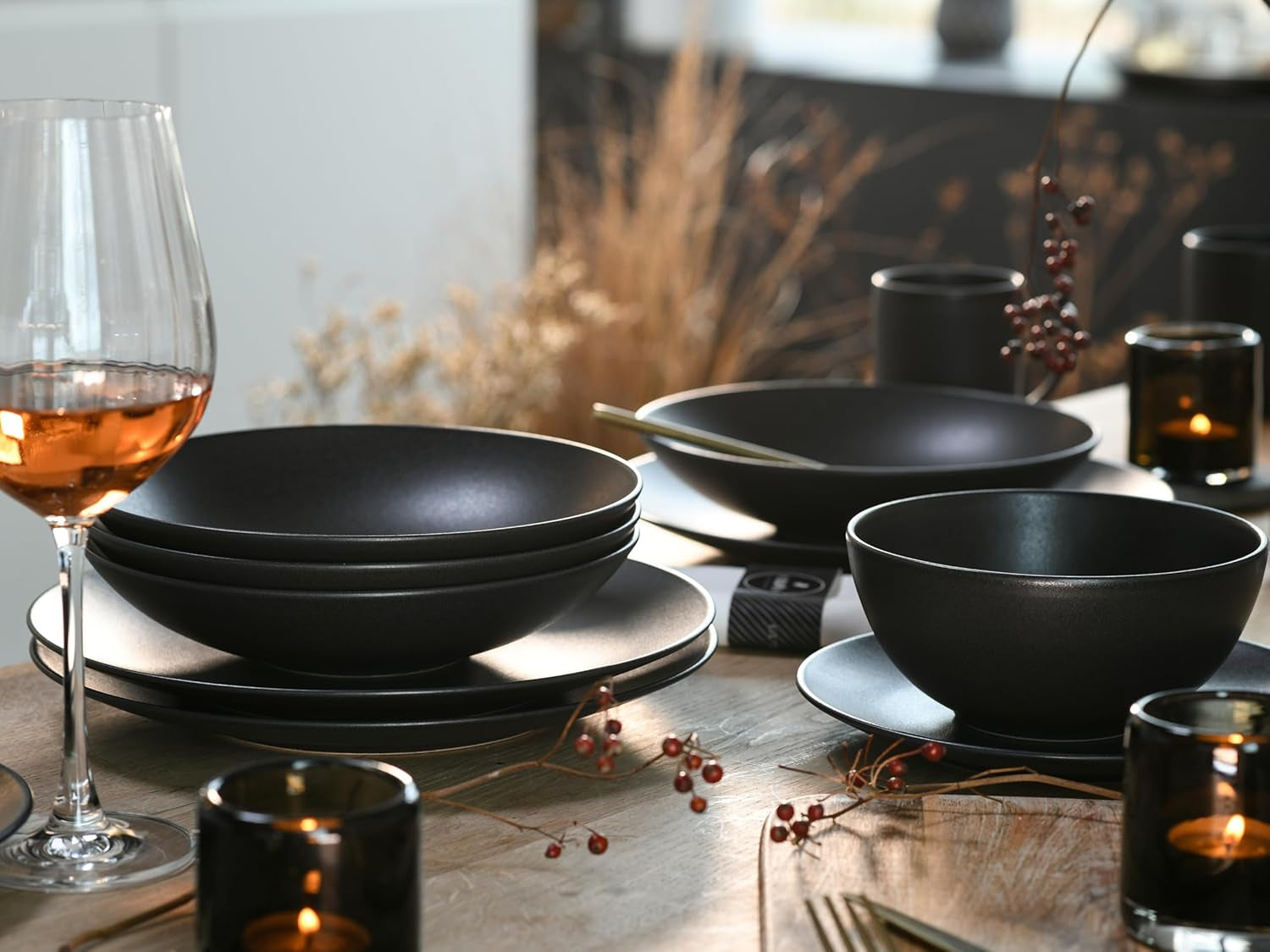 Creatable, 23146, serie SOFT TOUCH BLACK, set di stoviglie da 20 pezzi, servizio combinato in porcellana, lavabile in lavastoviglie e adatto al microonde, prodotto in Portogallo