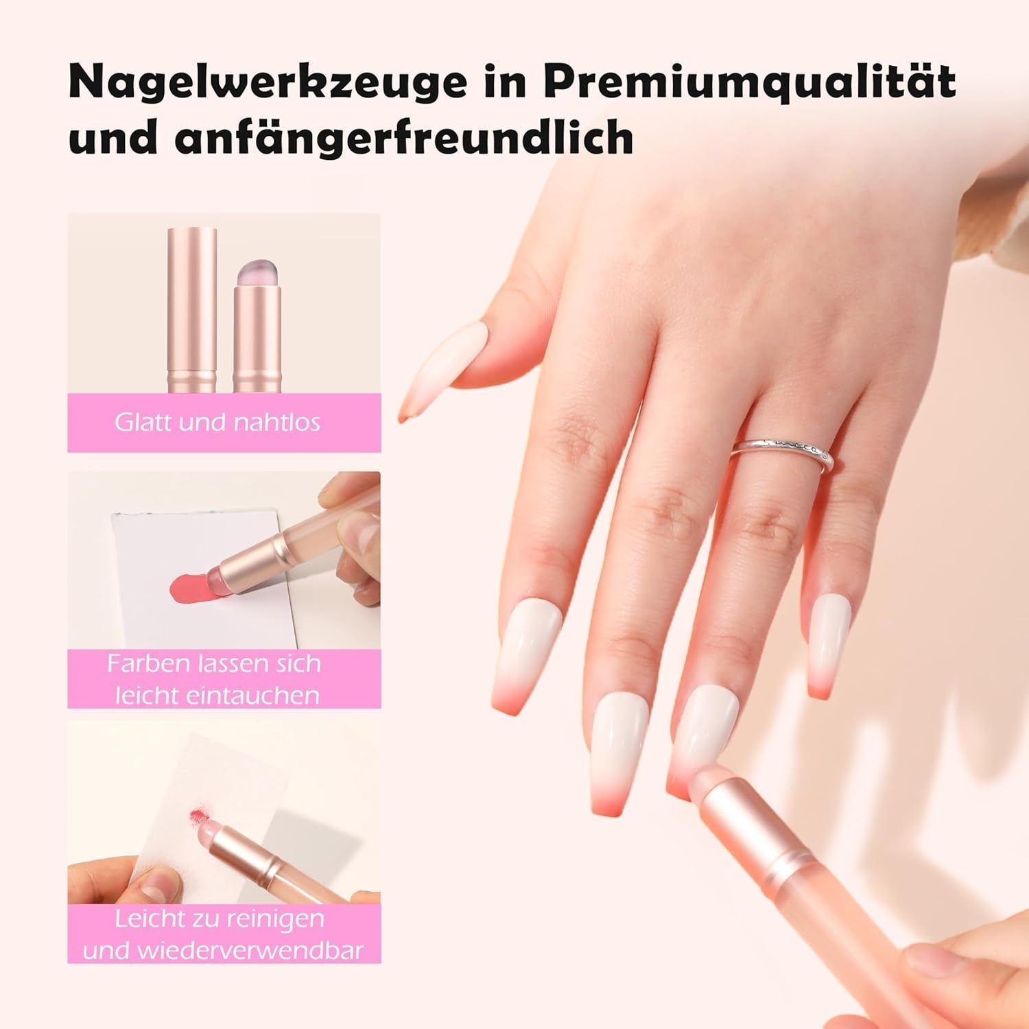 Aokitec 14 Pezzi Silikon Tool Pinsel per Gel Naillack UV, Pinsel Gel Wiederwendbare per UV Naillack Chrome Nail Powder, Accessori per Nail Art per Ombre Blush Mirror Effekt, Nail Selber Machen