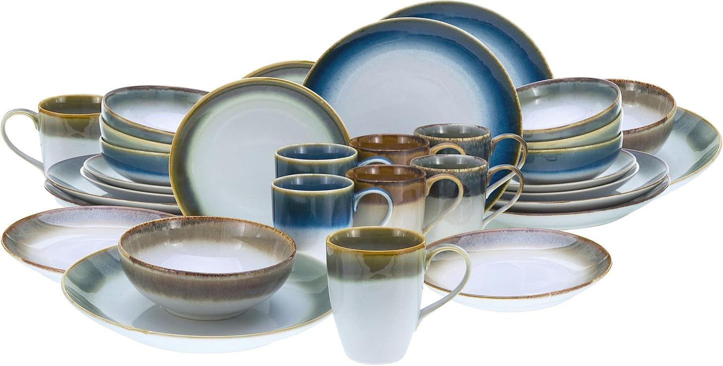 CreaTable, 23679, serie Cascade, set di stoviglie da 32 pezzi per 8 persone, servizio combinato in porcellana, lavabile in lavastoviglie e adatto al microonde, produzione di qualità