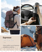 Macchina per caffè espresso CONQUECO 12V: macchina per caffè espresso portatile con batteria per campeggio e viaggi - Riscaldamento rapido in 2,5 minuti - 8 tazzine per caffè espresso in una sola carica