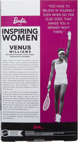 Barbie Inspiring Women Series Venus Williams Fashion Doll con uniforme autografata e racchetta da tennis inclusa scatola di presentazione HRM49
